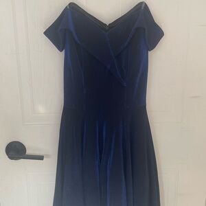 Off-Shoulder Navy Blue Grad Dress, Size S